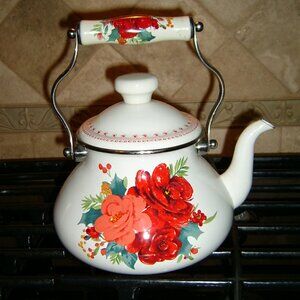 The‎ Pioneer Woman Cheerful Rose Pattern Enamel on Steel Tea Kettle Pot
